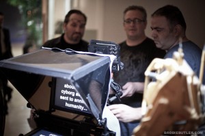 DP Guy Livneh operates a Canon 5DMKII rig with Teleprompter for James Cameron